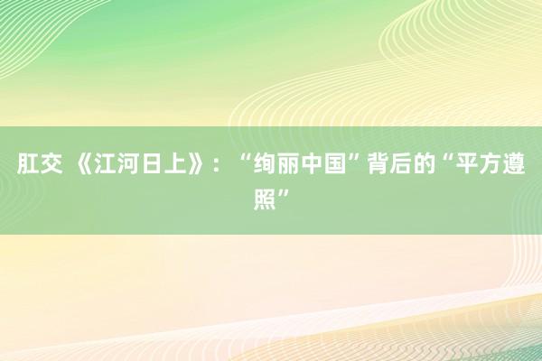 肛交 《江河日上》：“绚丽中国”背后的“平方遵照”